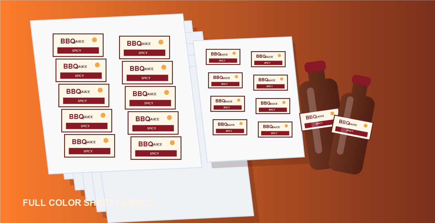 Printed sheet labels with finished bottle labels